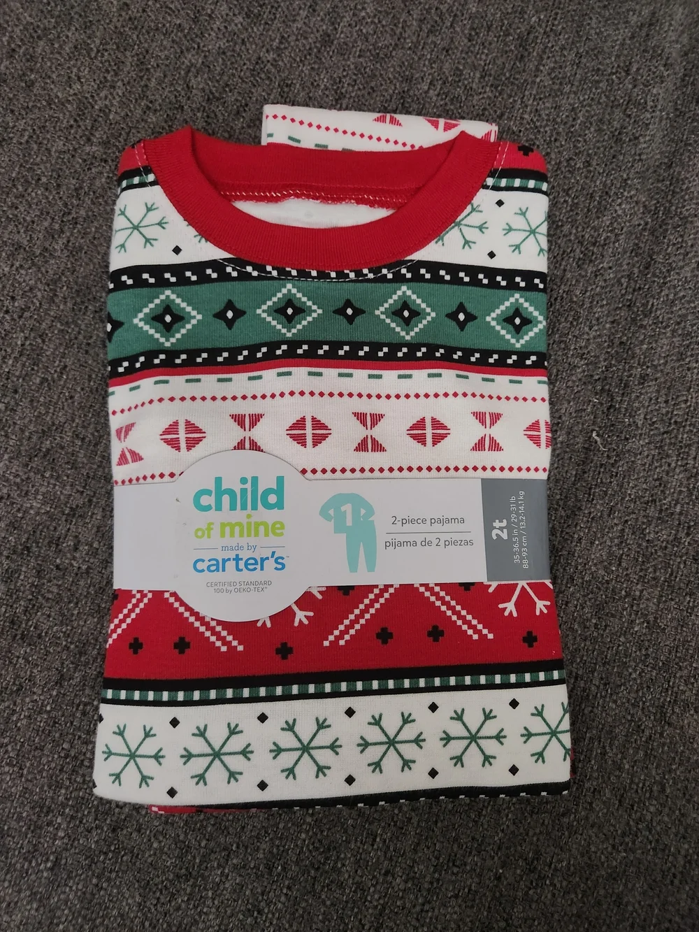 Carter's Red, Green & White Holiday Pajama Set For Toddlers 2T